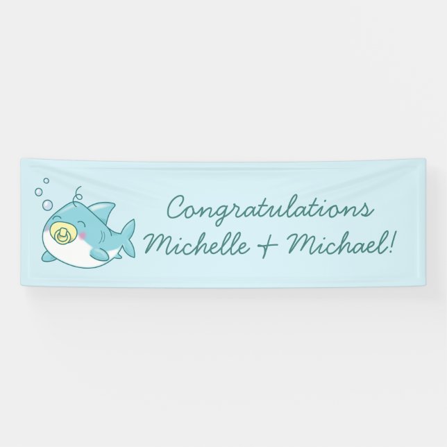 Lona Cute Shark Baby Shower Kawaii (Horizontal)