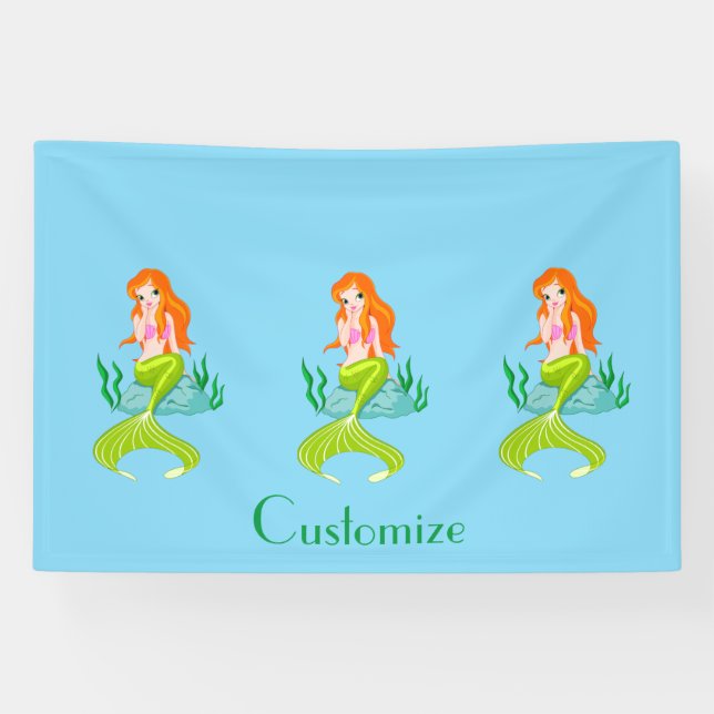Lona Cute Sirena Pelirroja Thunder_Cove (Horizontal)