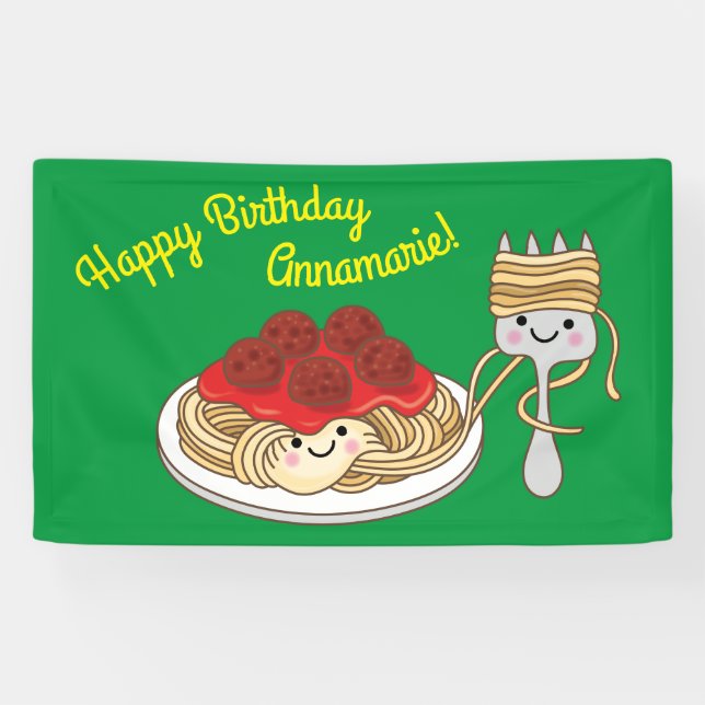 Lona Cute Spaghetti Kids Birday Fiesta Kawaii (Horizontal)