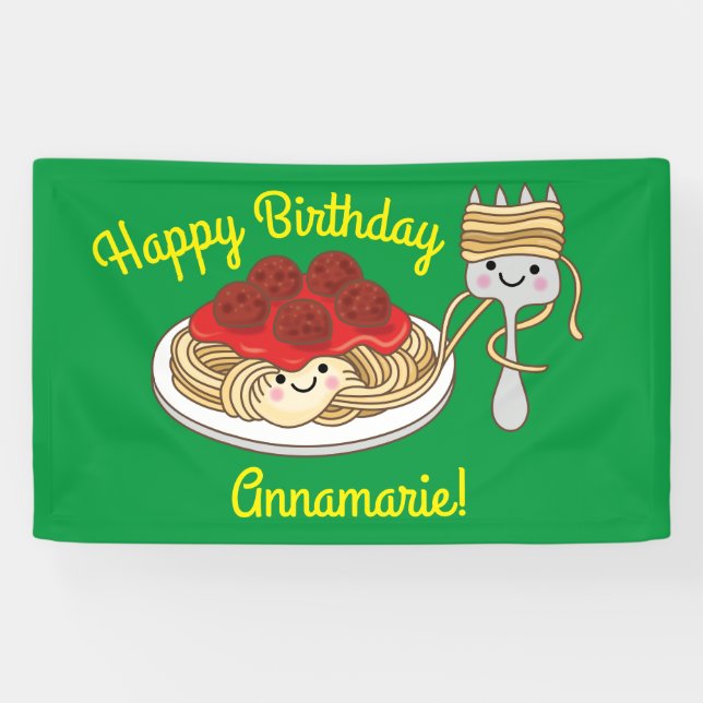Lona Cute Spaghetti Kids Birday Fiesta Kawaii (Horizontal)