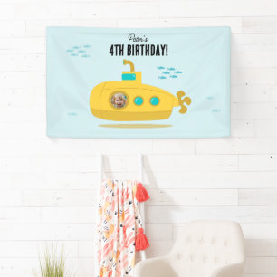 Lona Cute Submarino Cumpleaños Niños Foto Profunda Mar