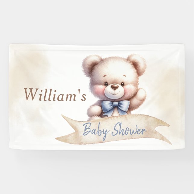 Lona Cute Teddy Bear Baby Shower Watercolor Rustic (Horizontal)