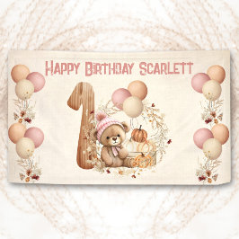 Lona Cute Teddy Bear Cae Chica Pink Beary 1er cumpleaño