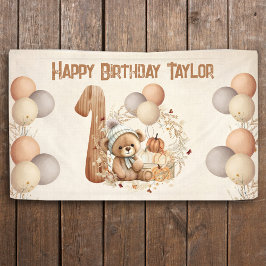 Lona Cute Teddy Bear Fall Pumpkins Beary 1er cumpleaños