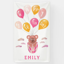 Lona Cute Teddy Bear Globos Chica Fiesta de cumpleaños