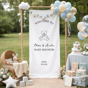 Lona Cute Teddy Bear Minimalista Bienvenida a la Fiesta
