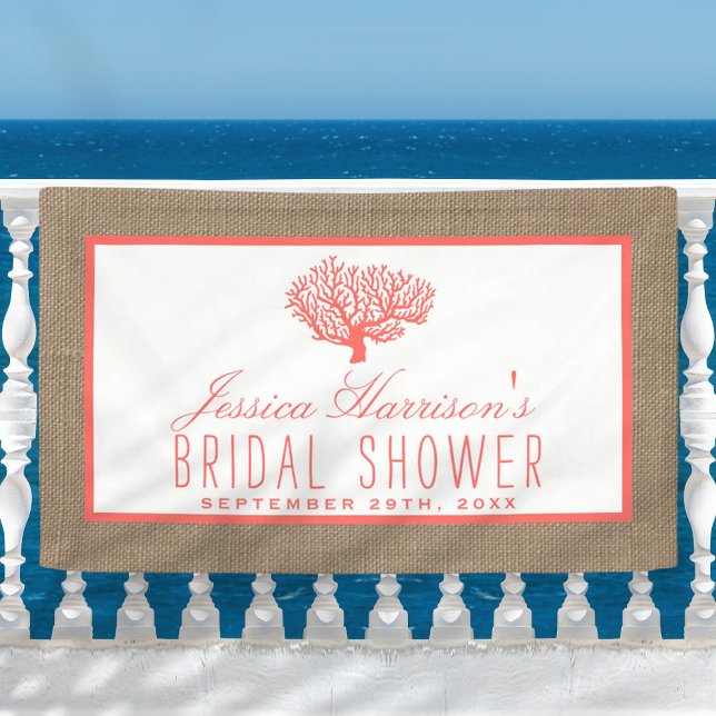 Lona Cute Tropical Coral Beach Burlap Bridal Shower (Subido por el creador)