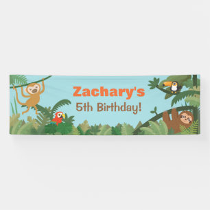 Lona Cute Tropical Jungle Theme Animals Party Banner