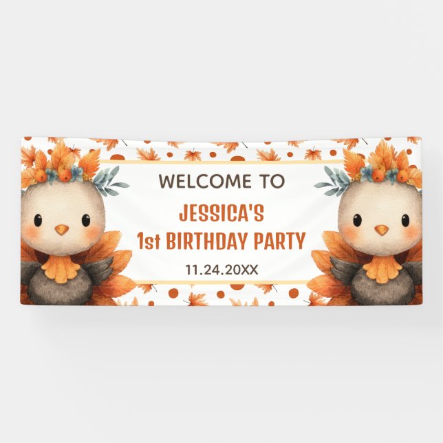 Lona Cute Turkey Thanksgiving Fall 1st Birthday WELCOME (Horizontal)
