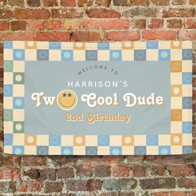 Lona Cute Two Cool Dude Boys 2nd Birthday Welcome (Subido por el creador)