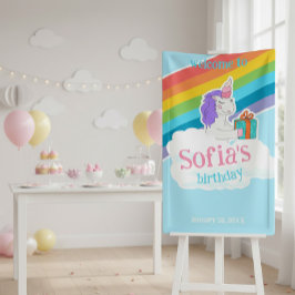 Lona Cute Unicorn Rainbow Cumpleaños Banner de Bienveni