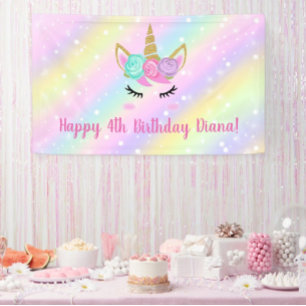 Lona Cute unicornio cuarto chica de cumpleaños