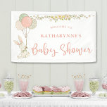 Lona Cute Vintage Bunny Rustic Floral Baby Shower<br><div class="desc">Cute Vintage Bunny Rustic Floral Baby Shower Welcome Banner in sweet shades of sage green, cream, and soft pink. This design features an adorable vintage bunny rabbit floating in with a bouquet of festive balloons with patterns of polka dots and gentle florals on a white background. A flourish of botanical...</div>