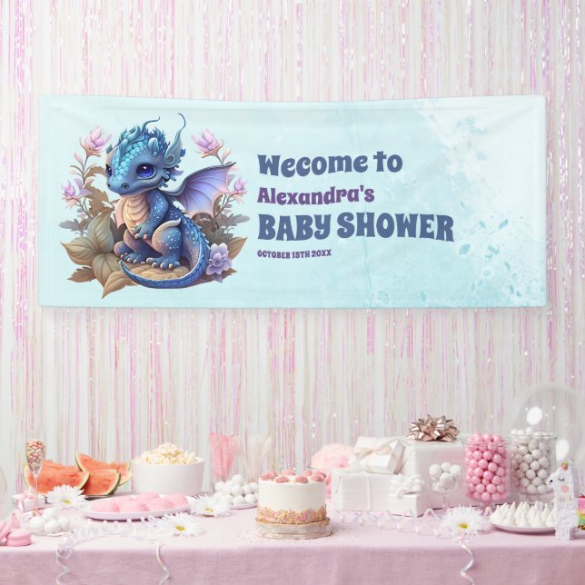 Lona Cute Watercolor Blue Dragon Baby Shower (Fiesta)