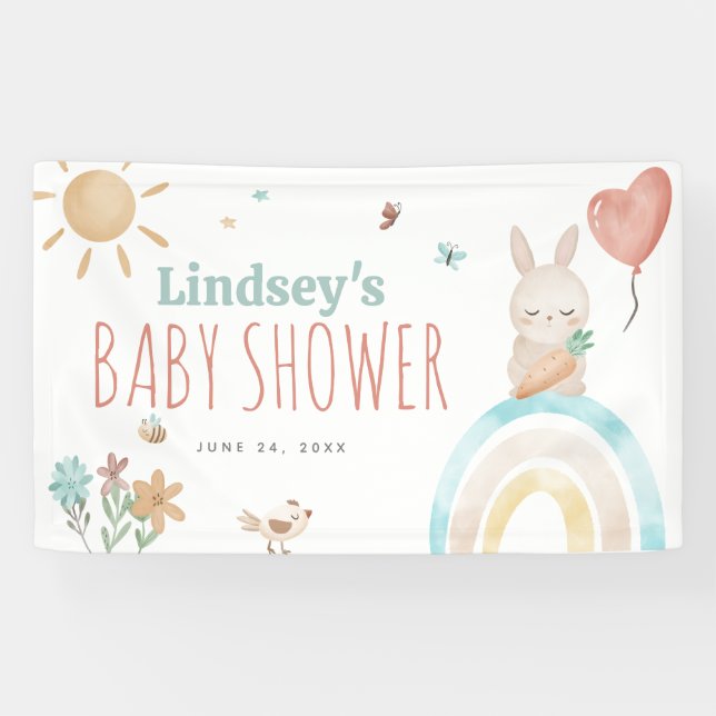 Lona Cute Watercolor Bunny Género Neutral Baby Shower (Horizontal)