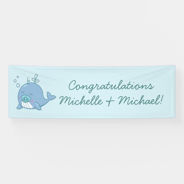 Lona Cute Whale Baby Shower Kawaii Boy Blue (Horizontal)