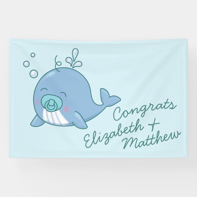 Lona Cute Whale Baby Shower Kawaii Boy Blue (Horizontal)