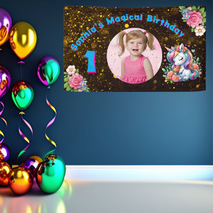 Lona Cute Whimsical Floral Unicornio Girly 1er cumpleañ