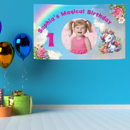 Lona Cute Whimsical Floral Unicornio Girly 1er cumpleañ