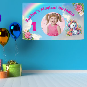Lona Cute Whimsical Floral Unicornio Girly 1er cumpleañ