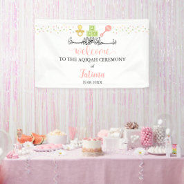 Lona Cute White Aqiqah Aqeeqah Bienvenido Banner Sign