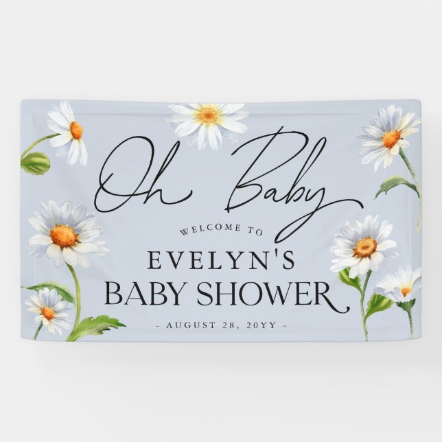 Lona Cute Wild Daisy Blue Baby Shower (Horizontal)