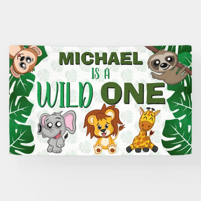 Lona Cute Wild One Safari de la Jungla Animales Primer  (Horizontal)