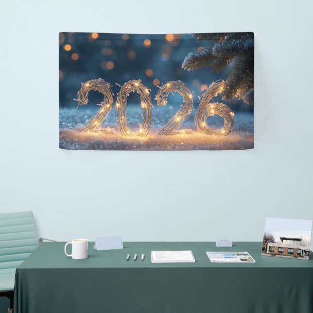 Lona cute winter fox new year 2026 party banner (Feria)