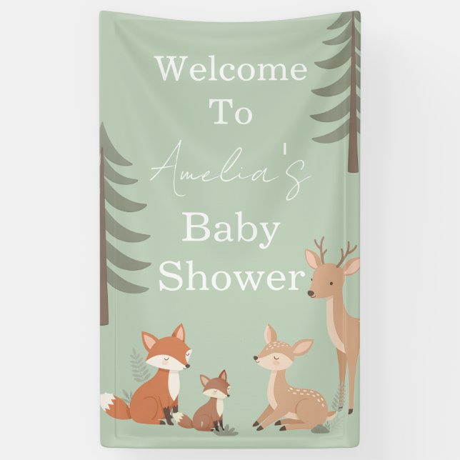 Lona Cute Woodland Animal Baby Shower Welcome Sign (Vertical)