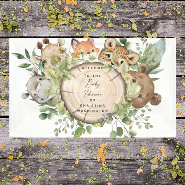 Lona Cute Woodland Animals White Baby Shower (Subido por el creador)