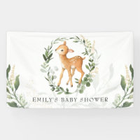 Cute Woodland Deer Greenery Gold Baby Shower