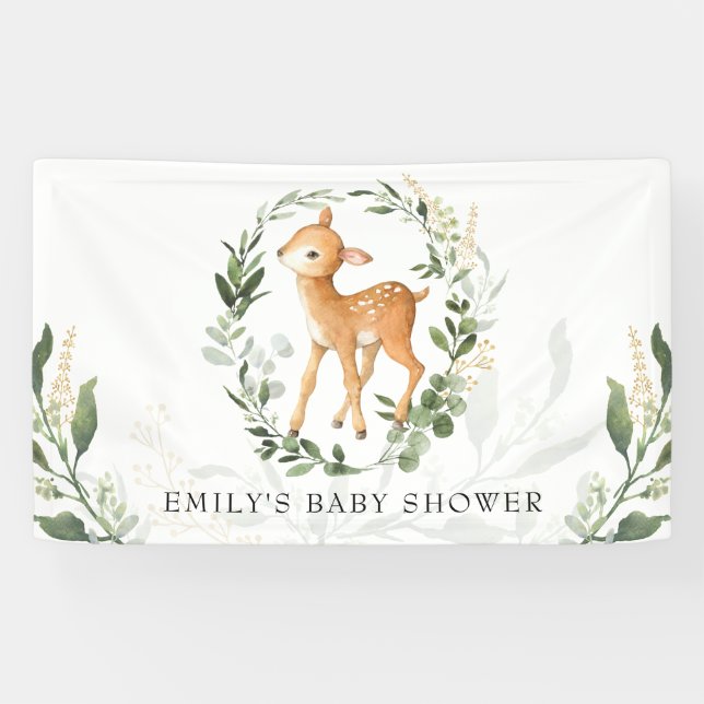 Lona Cute Woodland Deer Greenery Gold Baby Shower (Horizontal)