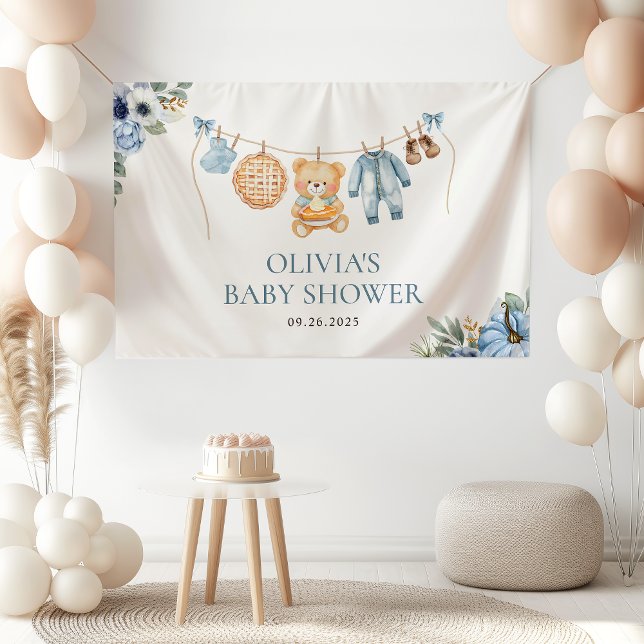 Lona Cutie Pie Blue Fall Teddy Bear Boy Baby Shower (Subido por el creador)