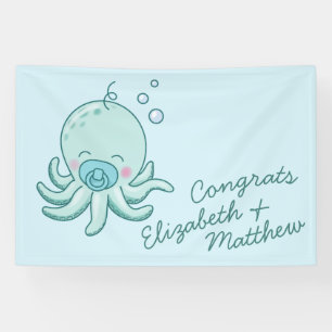 Lona Cuto pulpo Baby Shower Kawaii Blue Boy