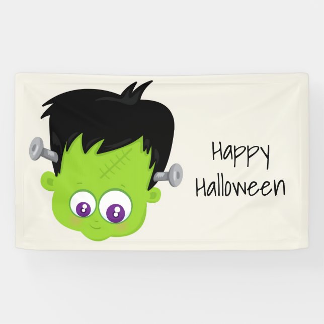 Lona Cuto verde Frankenstein Monster cara Halloween (Horizontal)