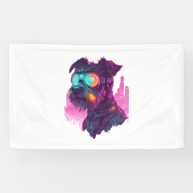 Lona Cyberpunk Schnauzer - Perro neón futurista (Horizontal)