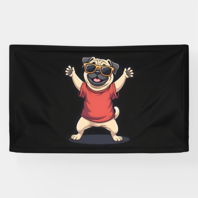 Lona Dabbing Dab Pug Dog Mascotas bailan pipa animal (Horizontal)