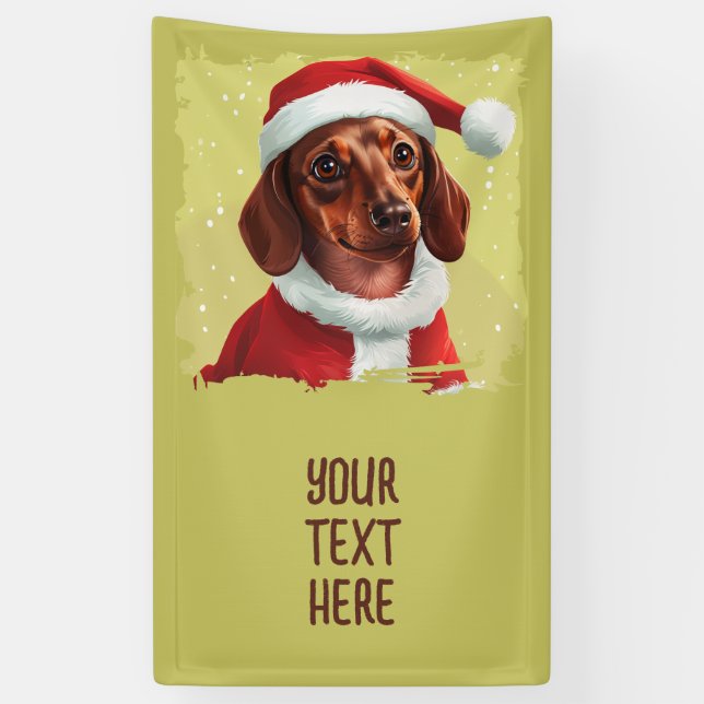 Lona Dachshund Con El Equipo De Santa Claus - Navidades (Vertical)