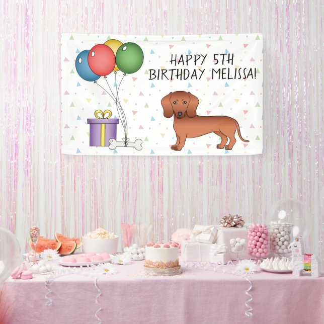 Lona Dachshund de Pelo Liso Rojo Cumpleaños Feliz (Fiesta)