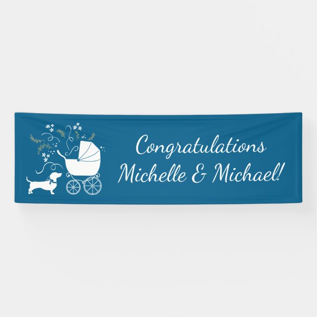 Lona Dachshund Wiener Dog Baby Shower Blue Boy (Horizontal)