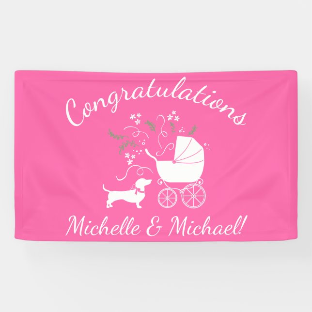 Lona Dachshund Wiener Dog Chica rosa Baby Shower (Horizontal)
