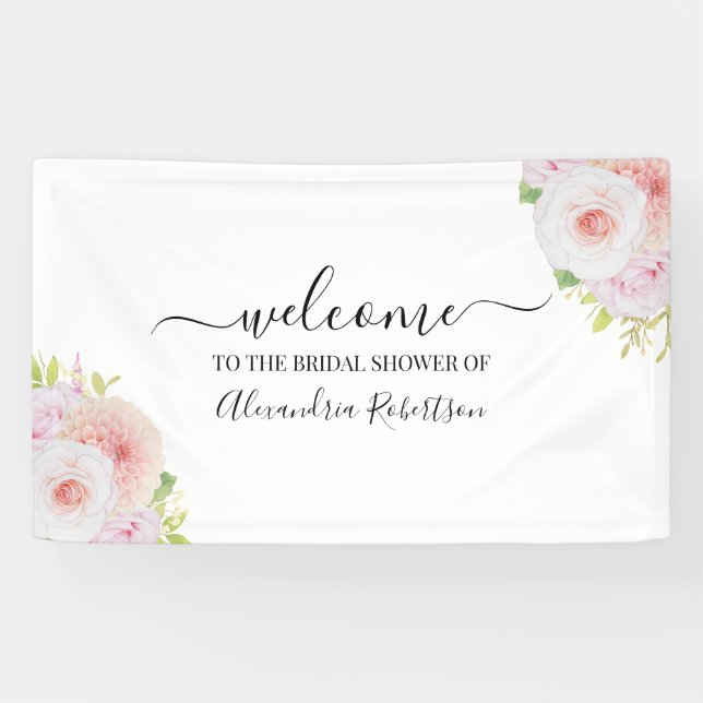 Lona Dahlia y Rosas Bienvenidos a la ducha de novia (Horizontal)