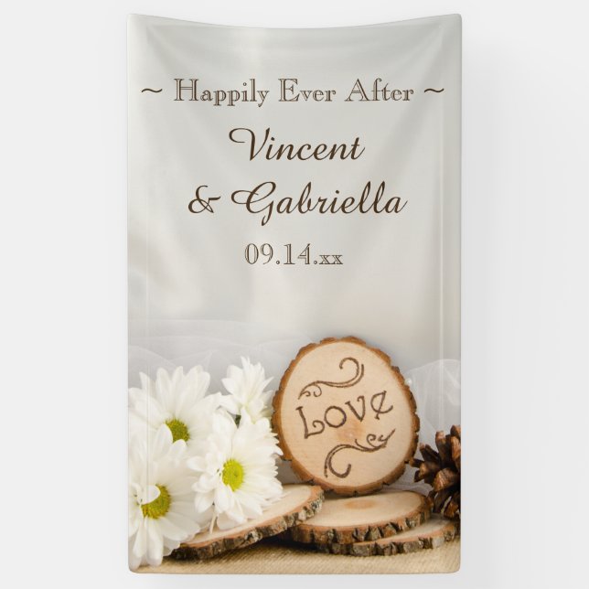 Lona Daisies blancos rusos Boda Woodland (Vertical)