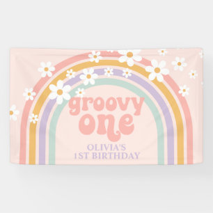 Lona Daisy Groovy One Pastel arcoíris primer cumpleaños