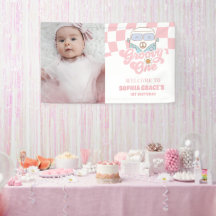 Daisy & Retro Van Pink Groovy Un primer cumpleaños