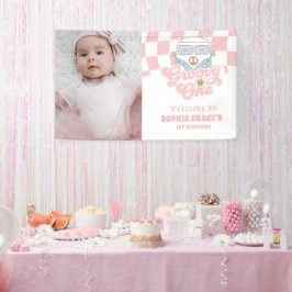 Lona Daisy & Retro Van Pink Groovy Un primer cumpleaños