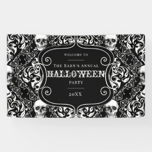 Lona Damasco de cráneo gótico vintage blanco de Hallowe