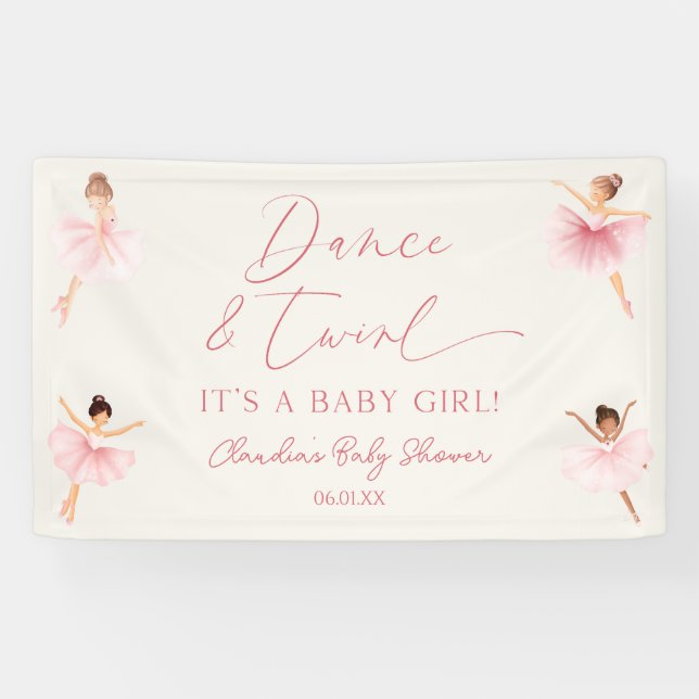 Lona Dance y Twirl Ballerina Ballet rosa Baby Shower (Horizontal)