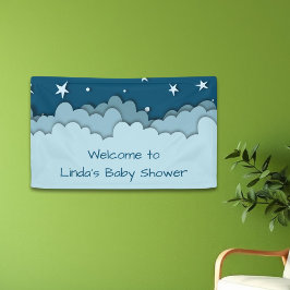 Lona Dark Blue Stars Bienvenida Celestial Baby Shower