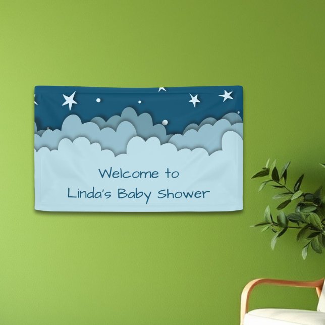Lona Dark Blue Stars Bienvenida Celestial Baby Shower (Subido por el creador)